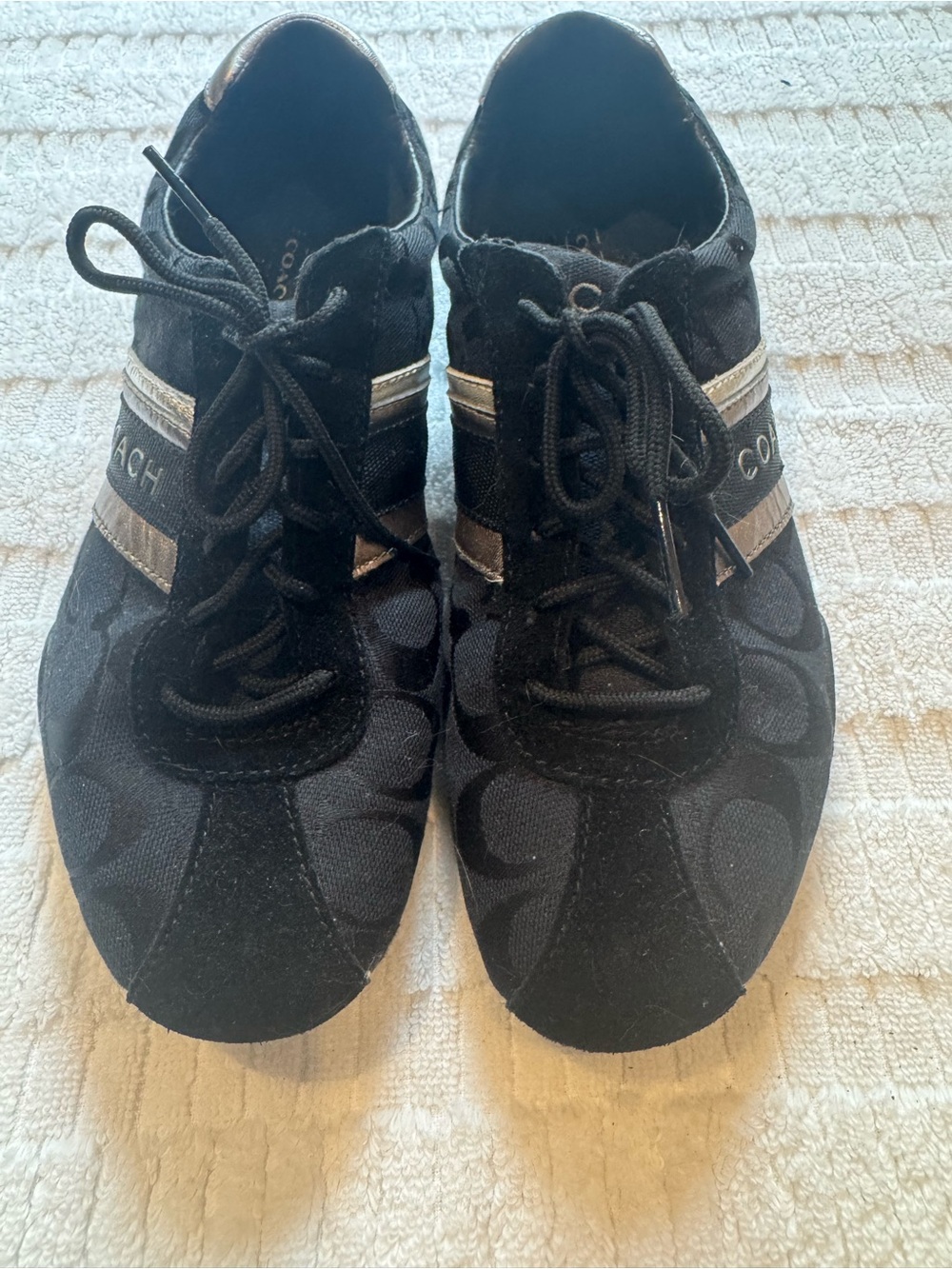 Coach Women's Black Lace-Up Athletic Sneakers with Metallic Stripe Accent